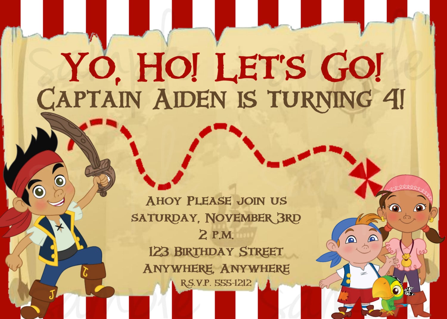 Free Jake And The Neverland Pirates Birthday Invitations