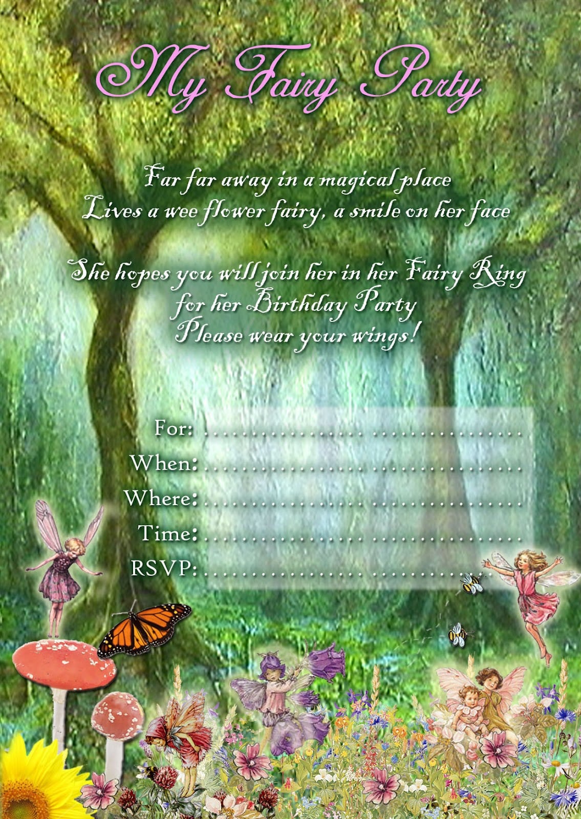 Free Kids Party Invitations  Fairy Party Invitation + Printables
