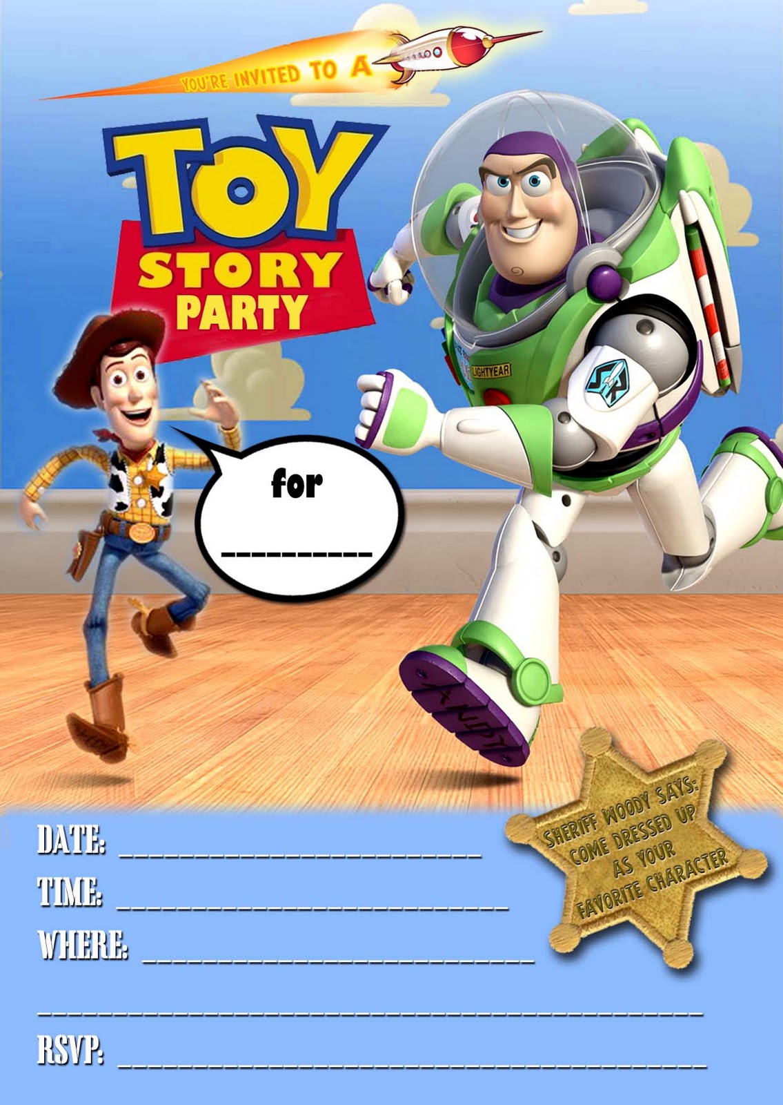 Free Kids Party Invitations  Toy Story Party Invitation