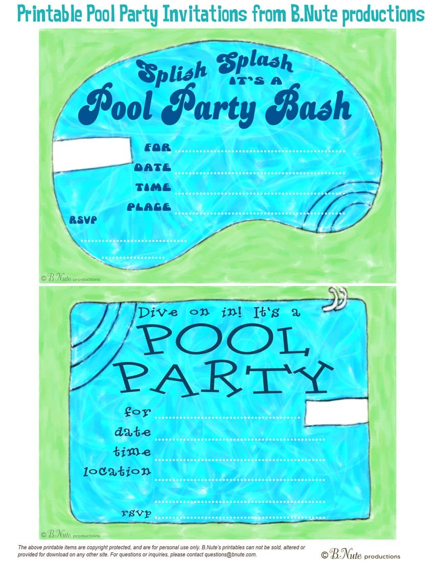 Free Pool Party Invitations