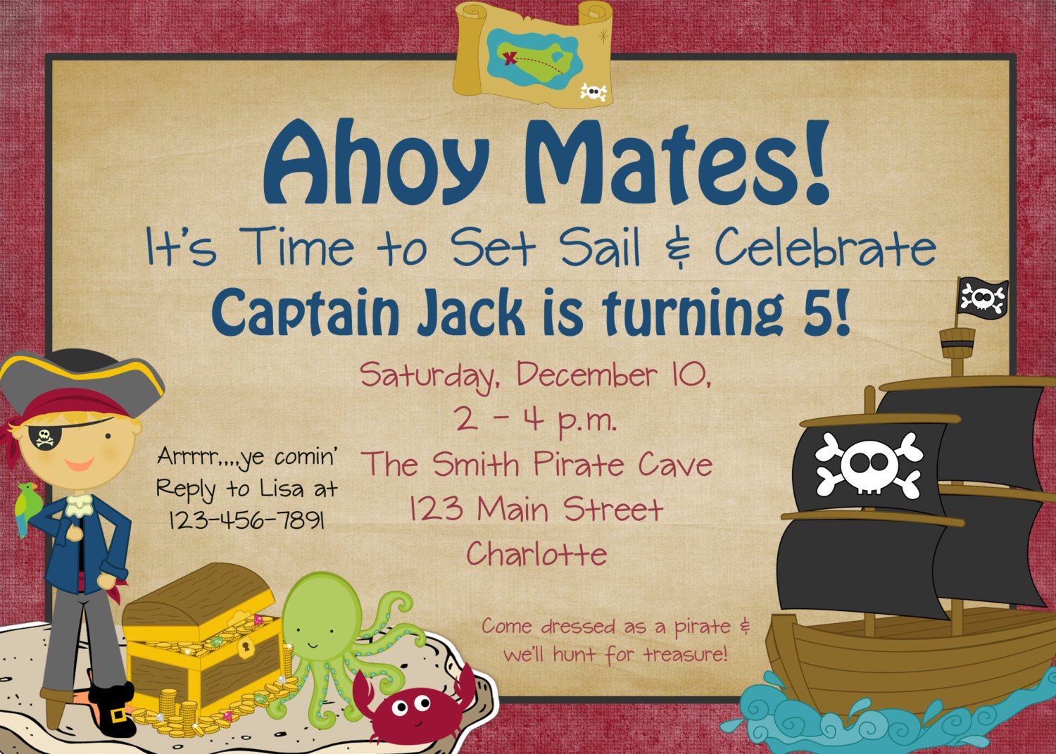 Free Printable Pirates Birthday Party Invitations