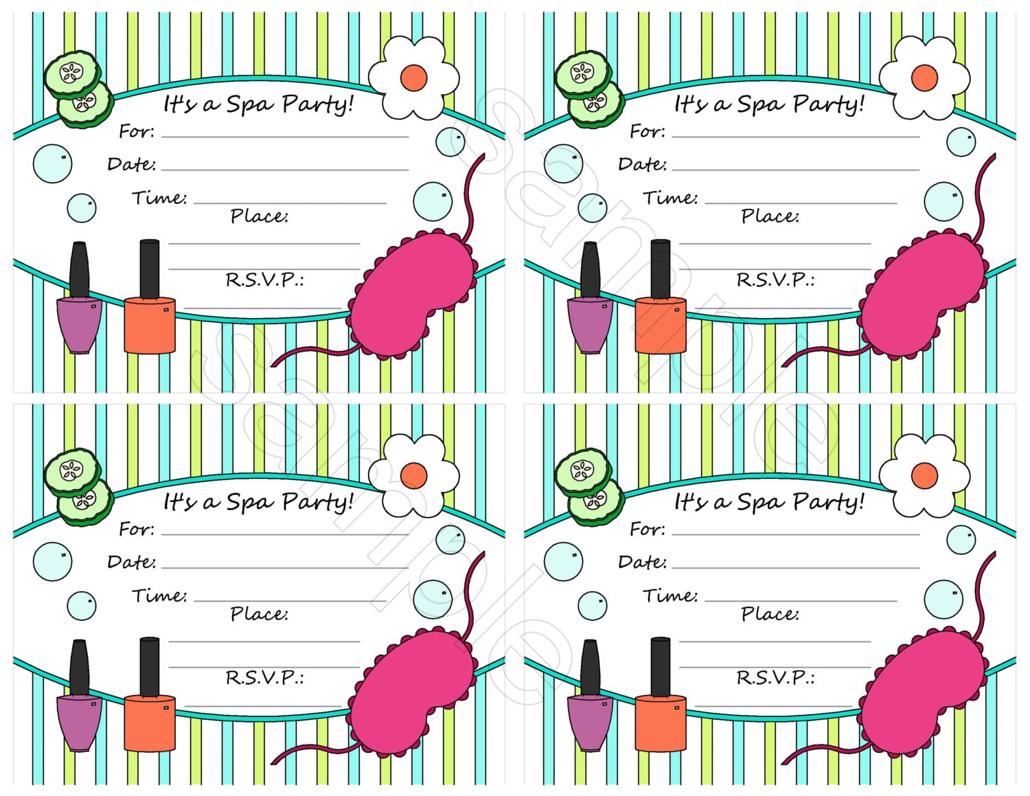 Free Printable Spa Birthday Party Invitations