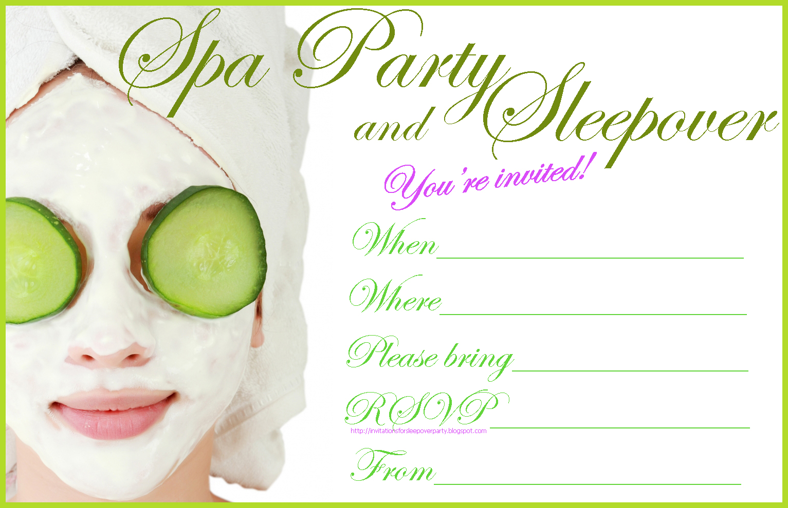 Free Printable Spa Birthday Party Invitations