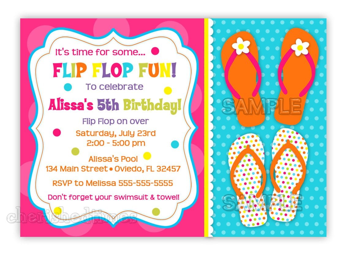 Fun Colorful Flip Flops Birthday Invitation You Print