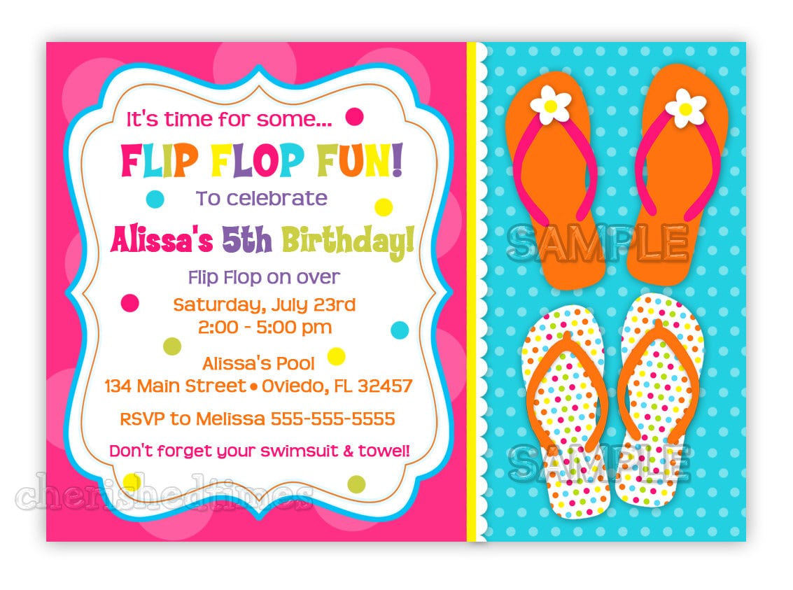 Fun Colorful Flip Flops Birthday Invitation You Print