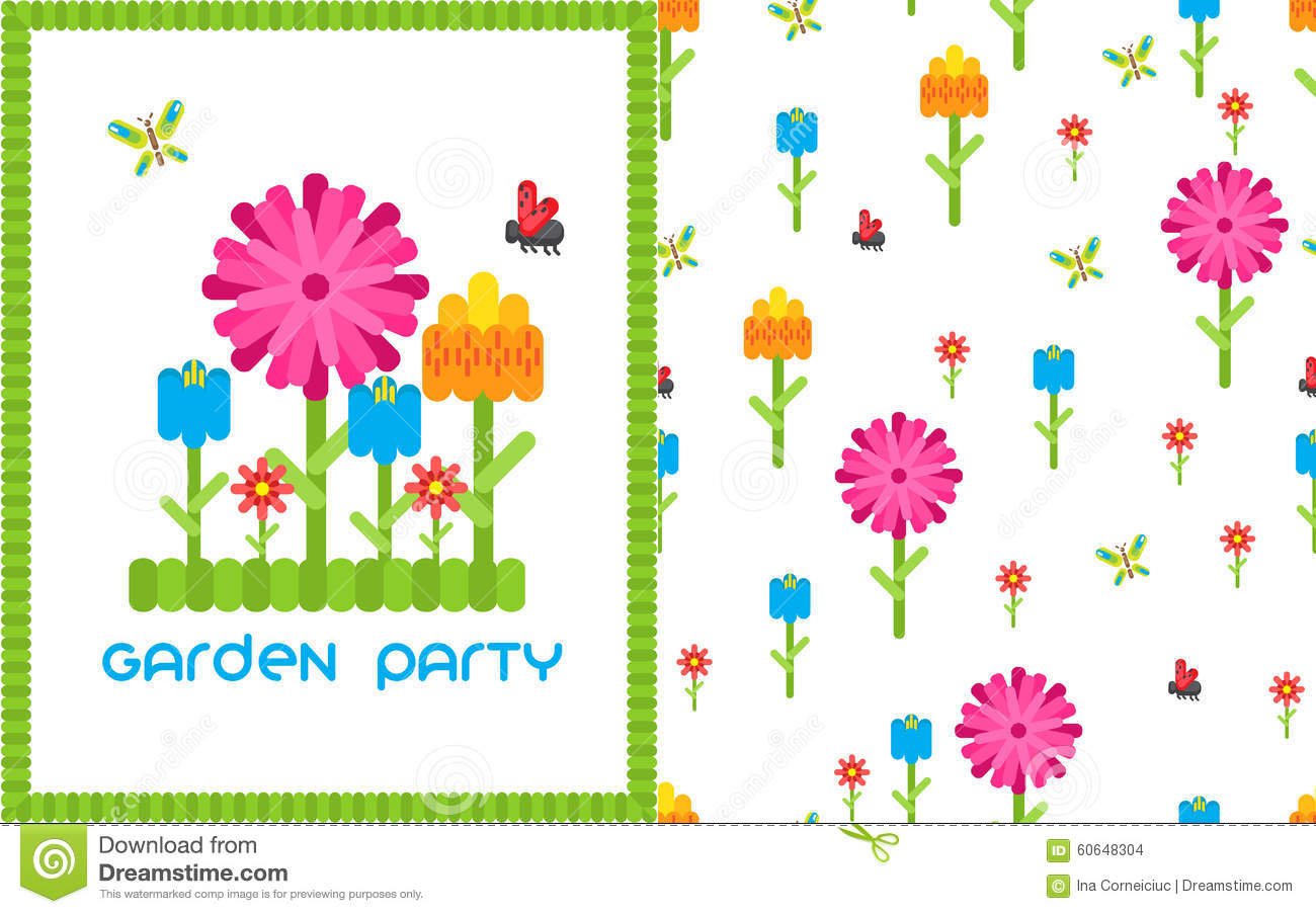 Garden Or Summer Party Invitation Template Poster Stock Vector