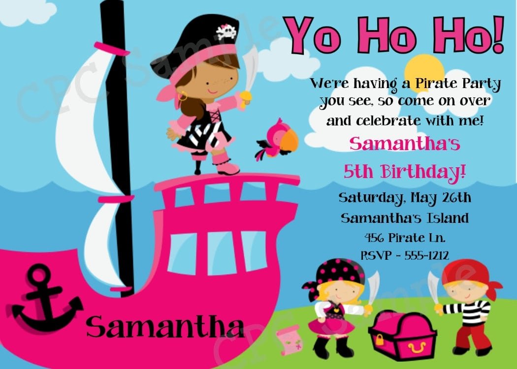 Girl Pirate Birthday Invitation Printable Or By Onewhimsychick