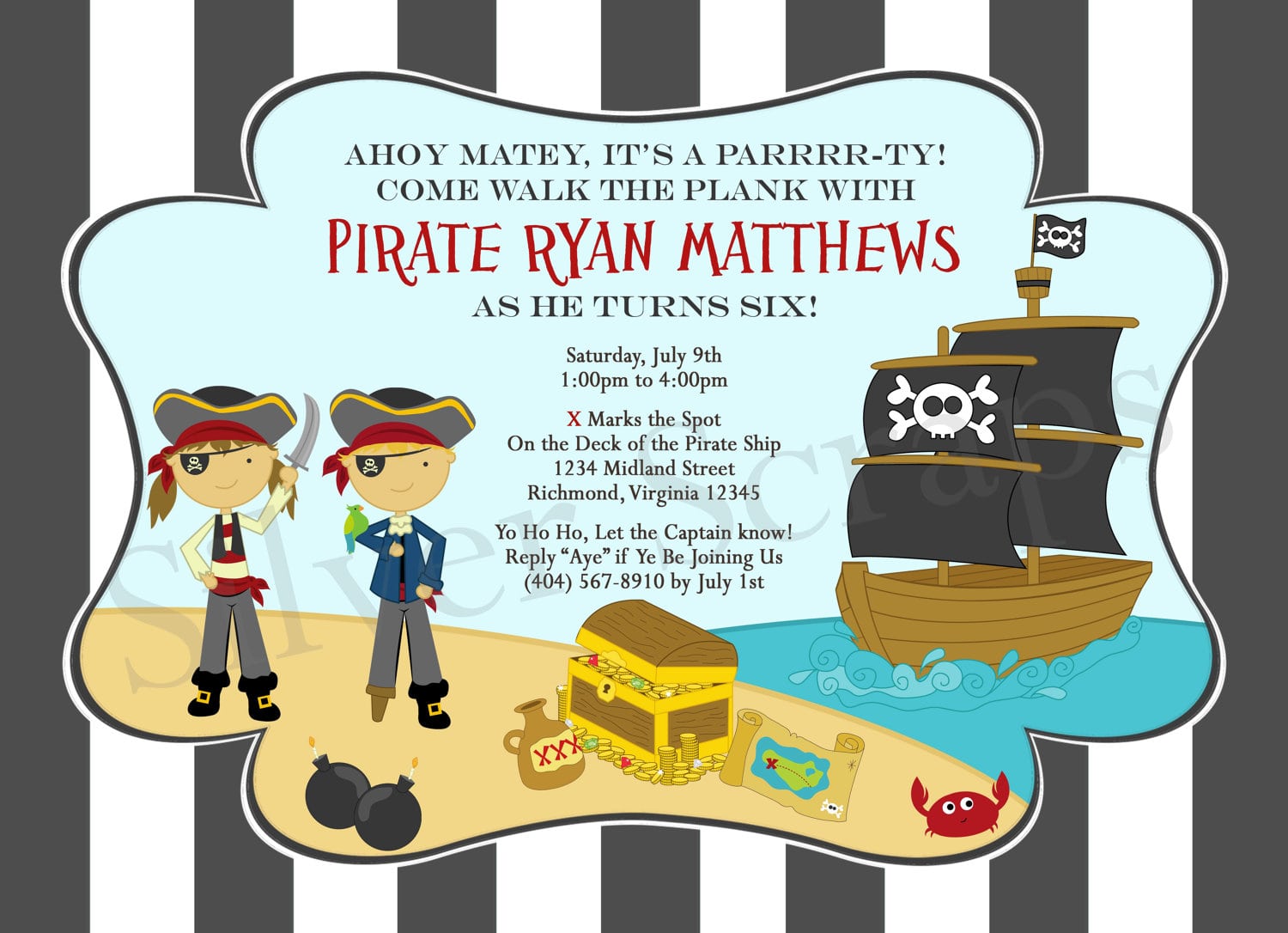 Girl Pirate Party Invitation