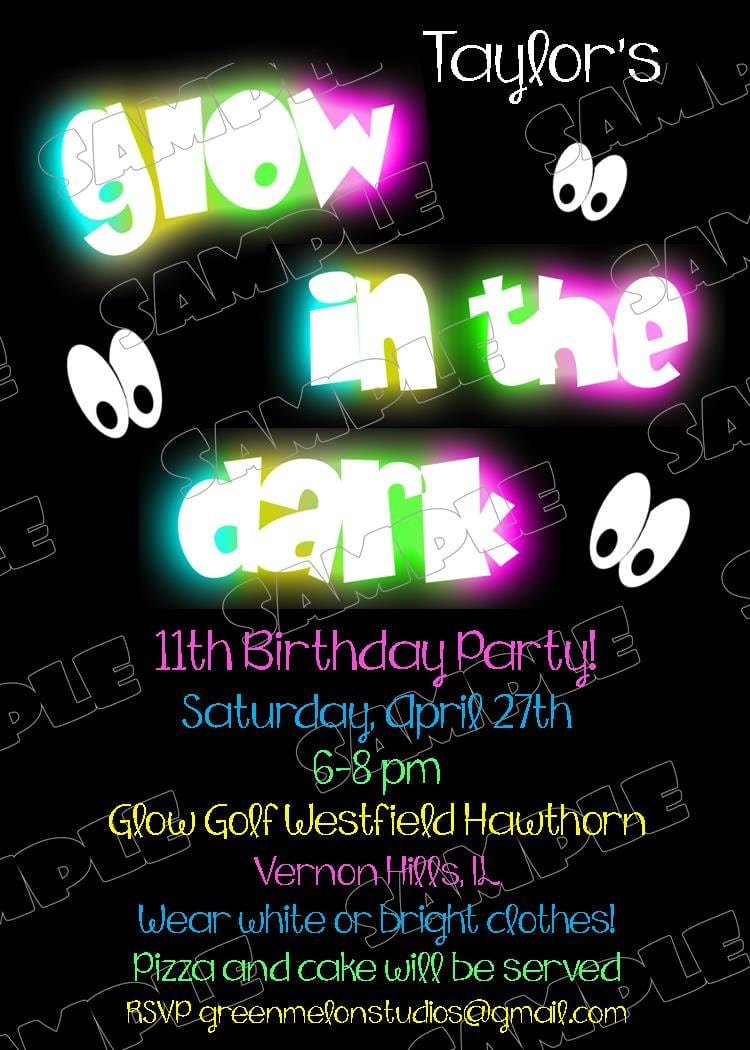 Glow In The Dark Invitations Glow Party Birthday Party