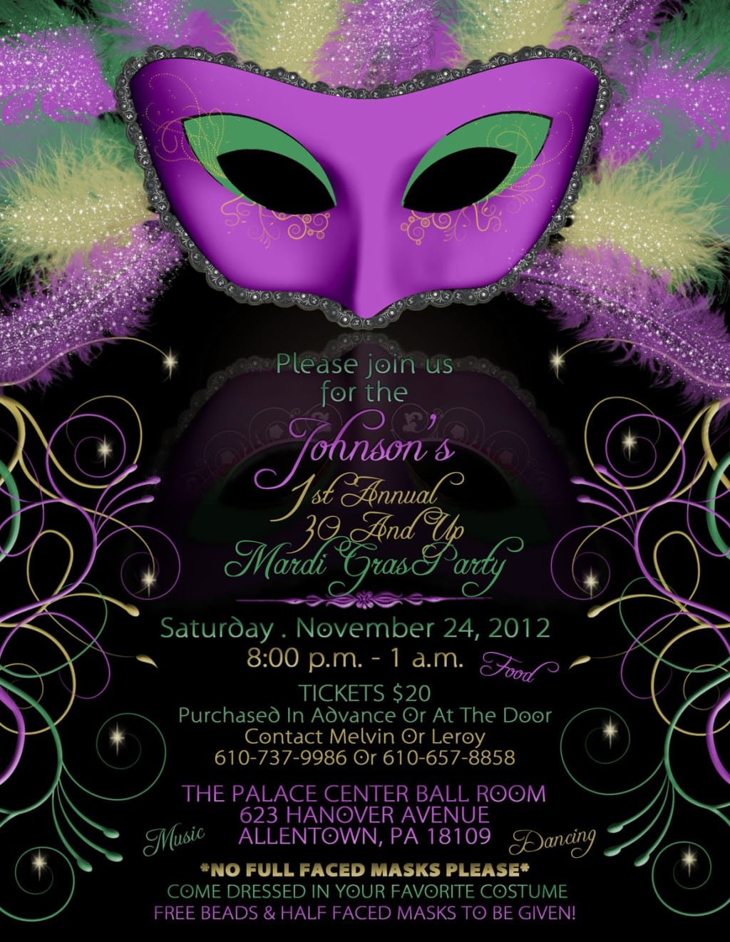 Gorgeous Mardi Gras Party Invitation Card Design With Huge Mask
