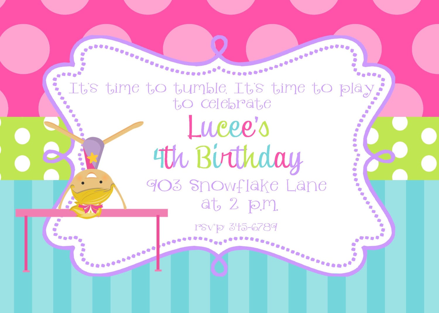 Gymnastics Birthday Party Invitations Printable Or Digital