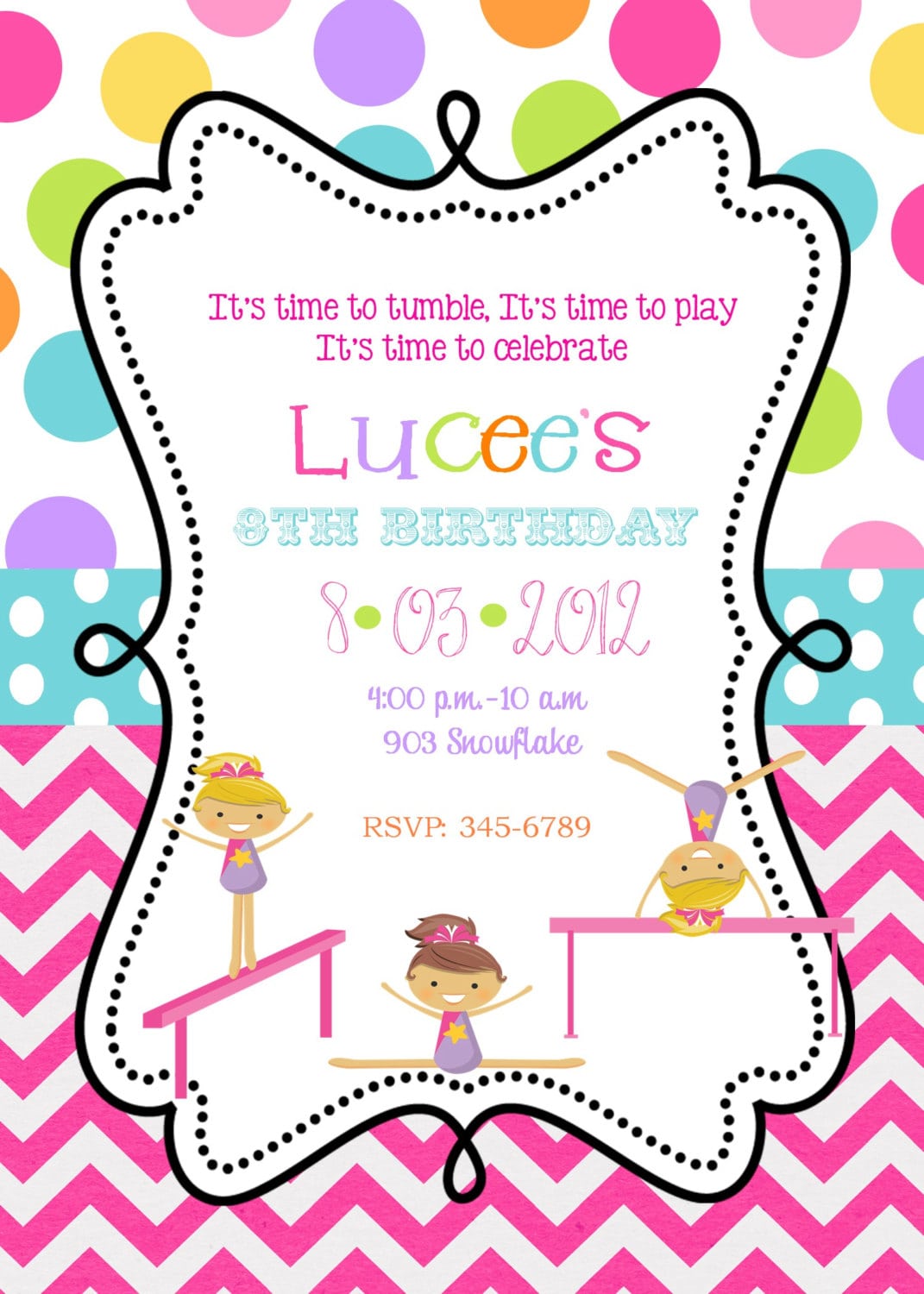 Gymnastics Birthday Party Invitations Printable Or Digital File