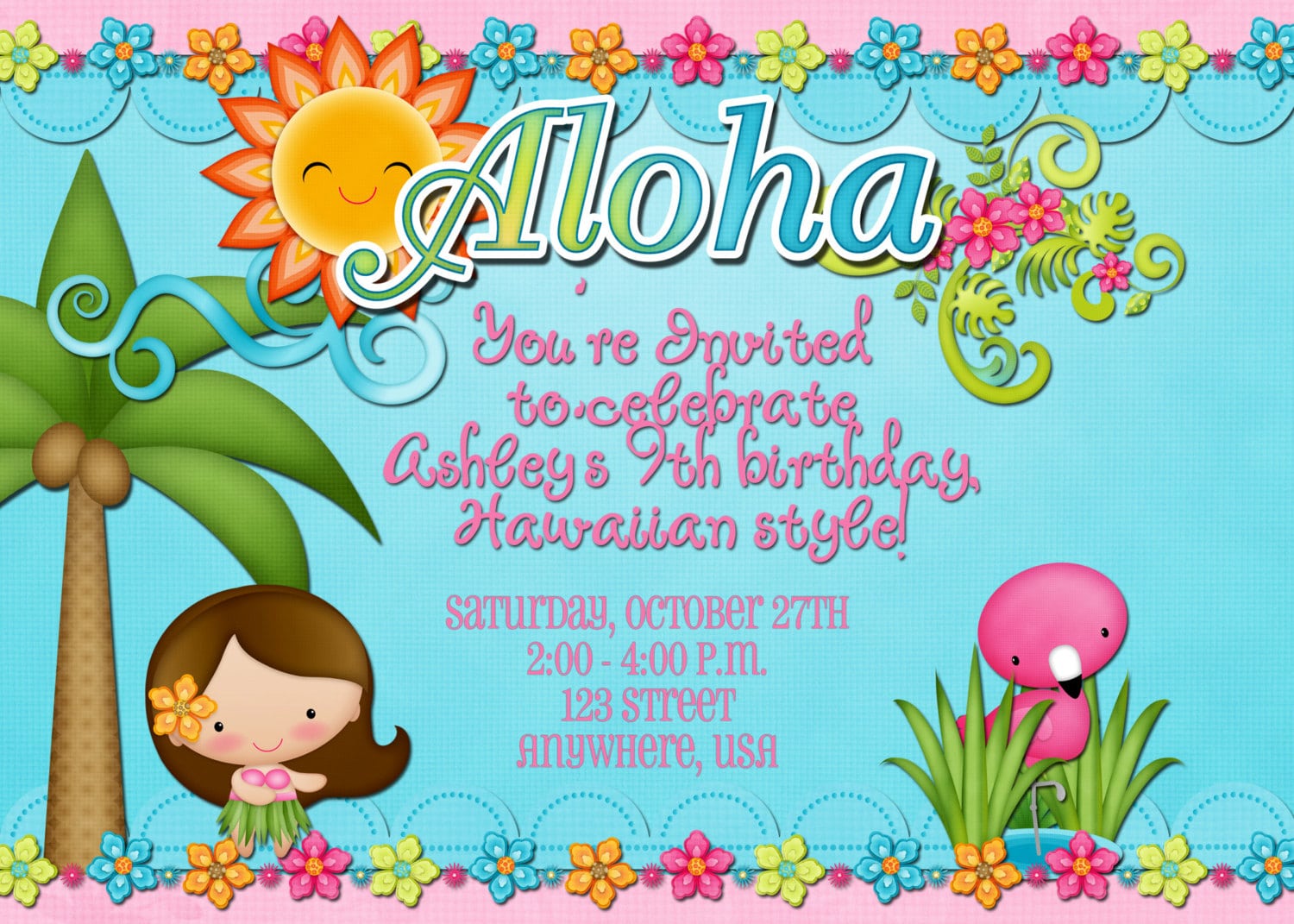 Hawaiian Theme Party Invitations