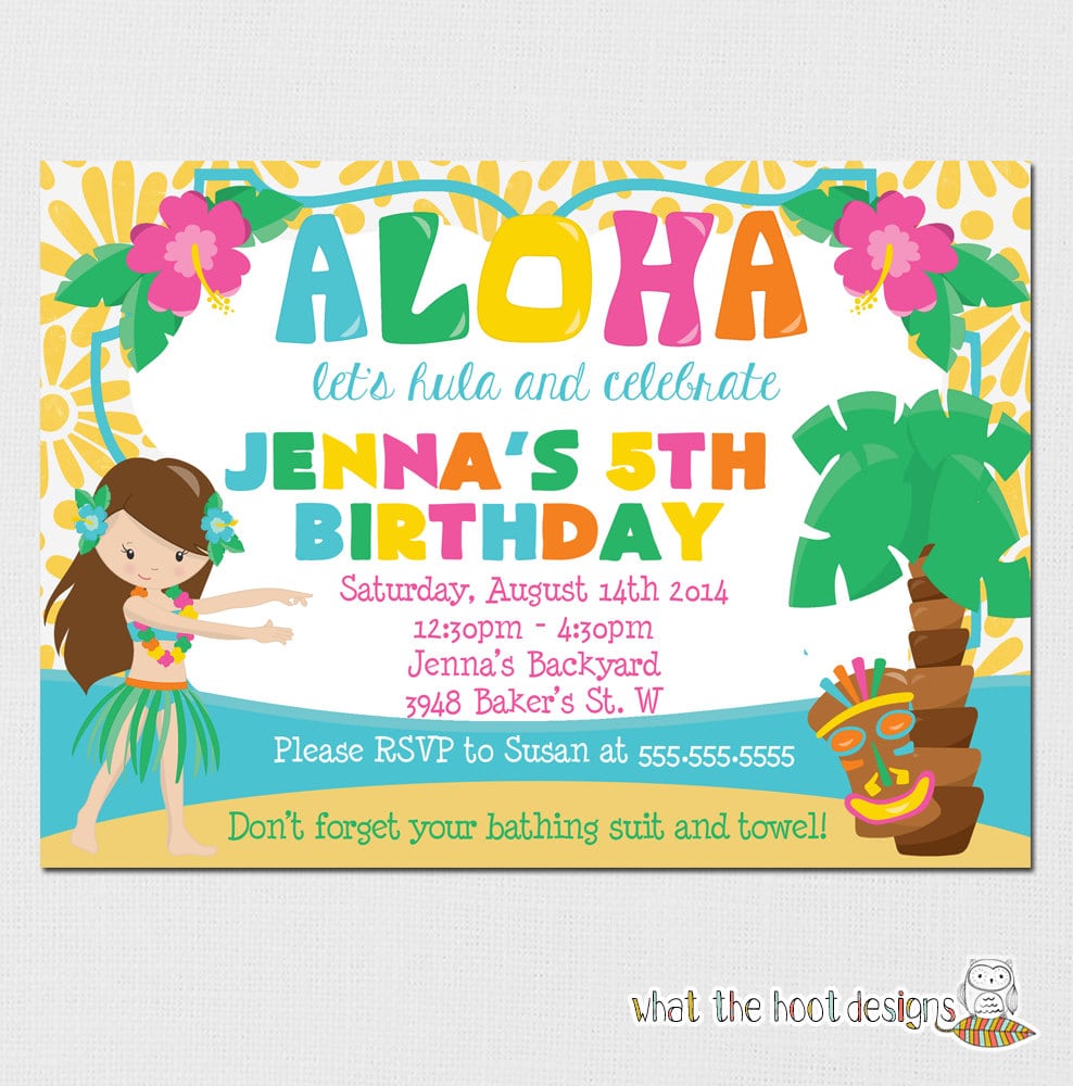 Hawaiian Theme Party Invitations Printable Modest