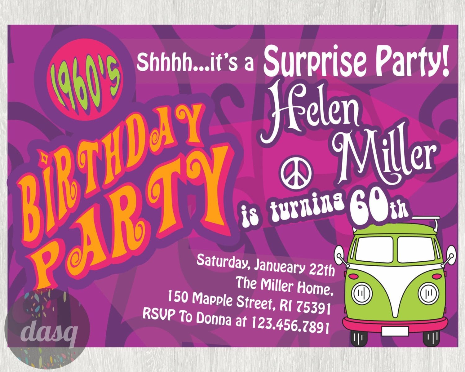 Hippie Birthday Party Invitations Hippy 60s Themed