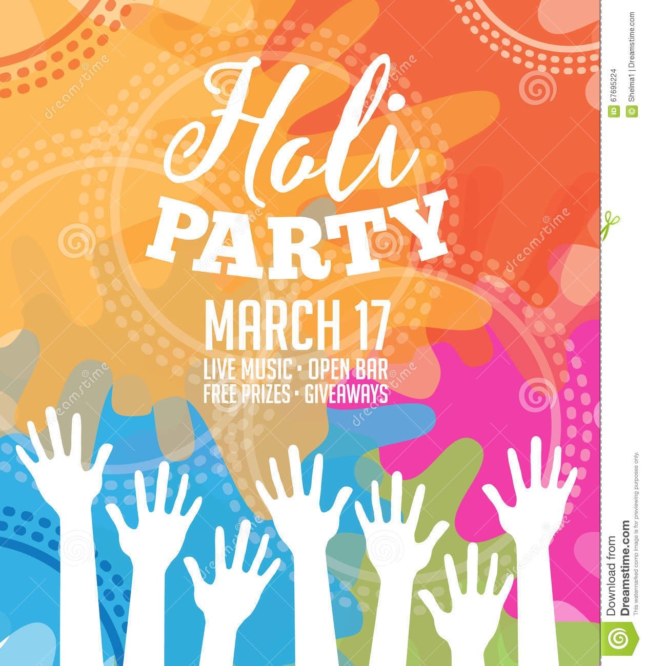 Holi Party Invitation Poster Greeting Card Design  Stock Vector