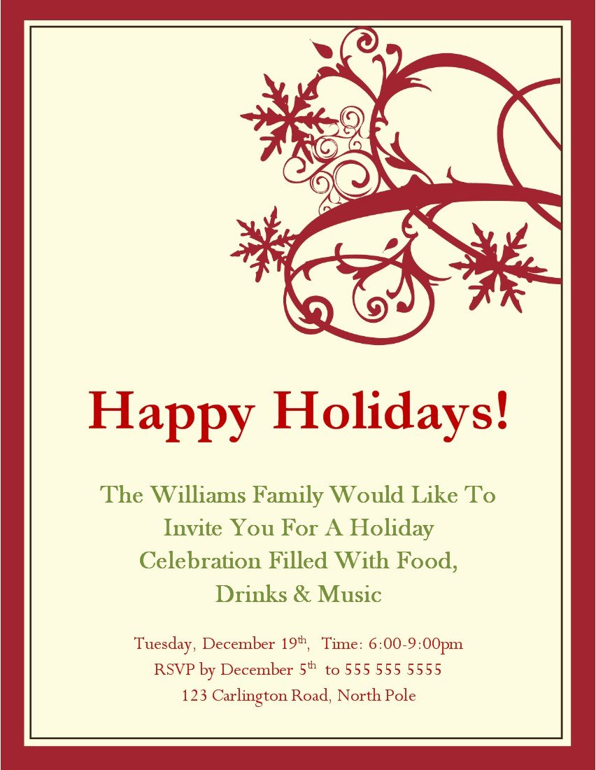 Holiday Party Invitation Template Free