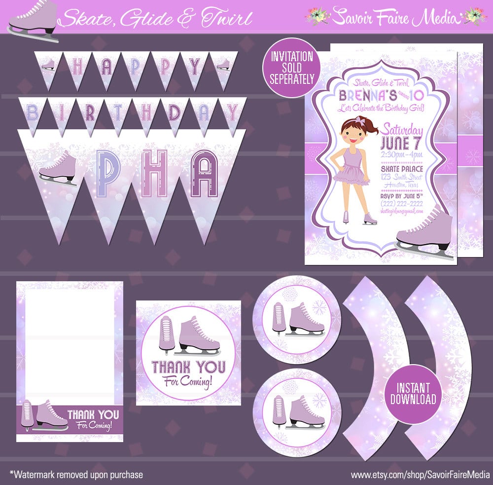 Ice Skating Party Invitation Bundle Frozen Skating Party