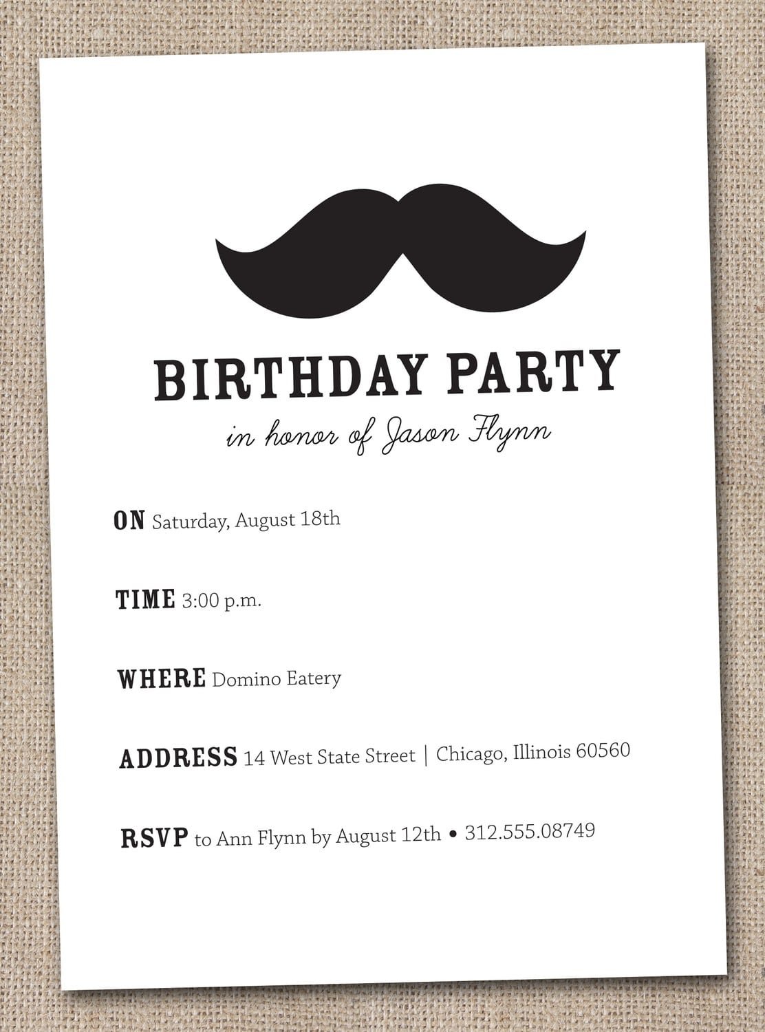 Imposing Mustache Birthday Party Invitations