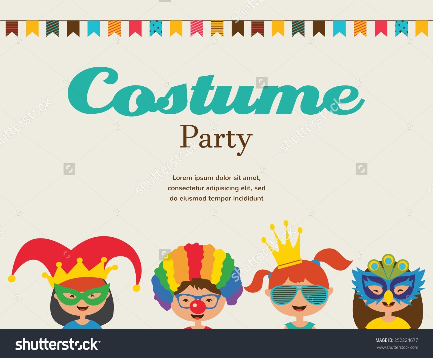 Invitation Costume Party Kids Wearing Different Stock Vector