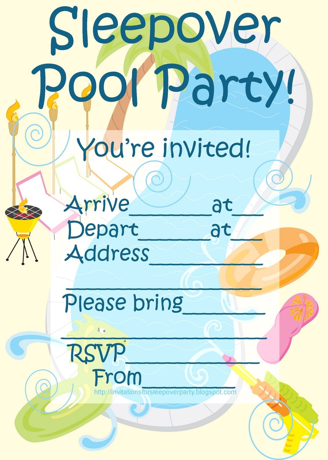 Invitations For Sleepover Party  Sleepover Pool Party Invitation