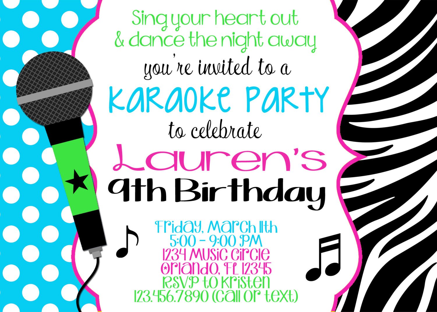 Karaoke Girl 5x7 Birthday Invitation Printable