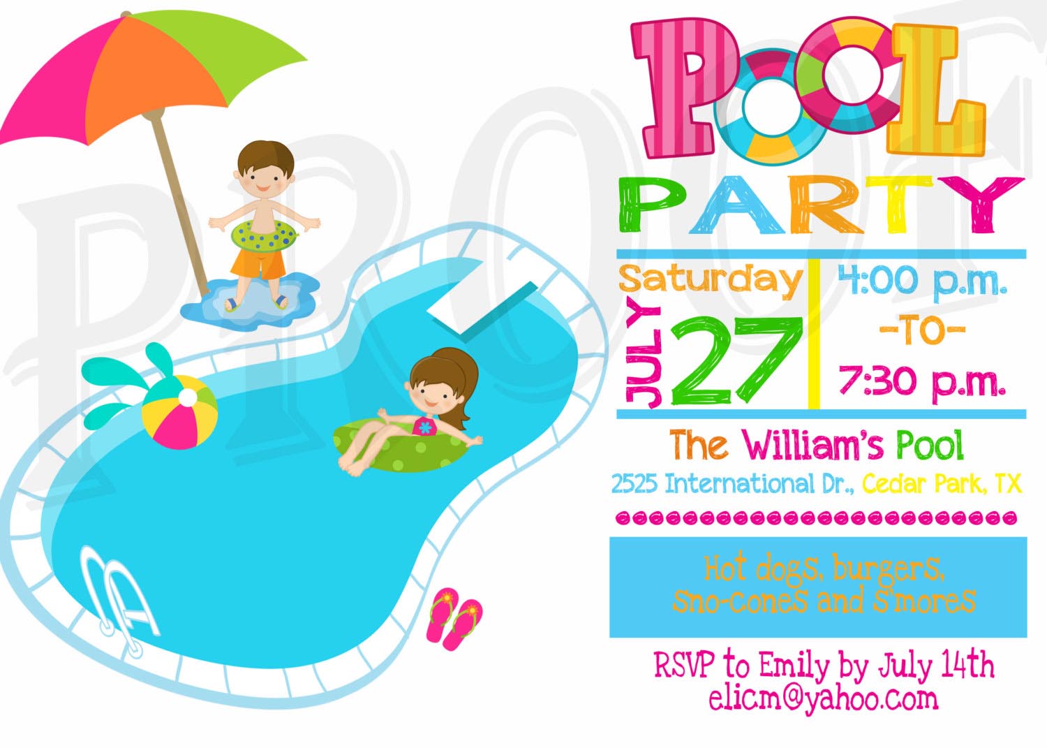 Kids Pool Party Invitation