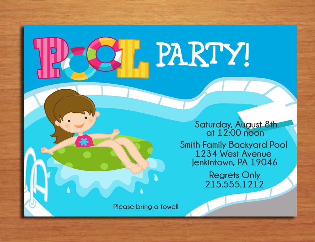 Kids Pool Party Invitations Free Printable Amazing