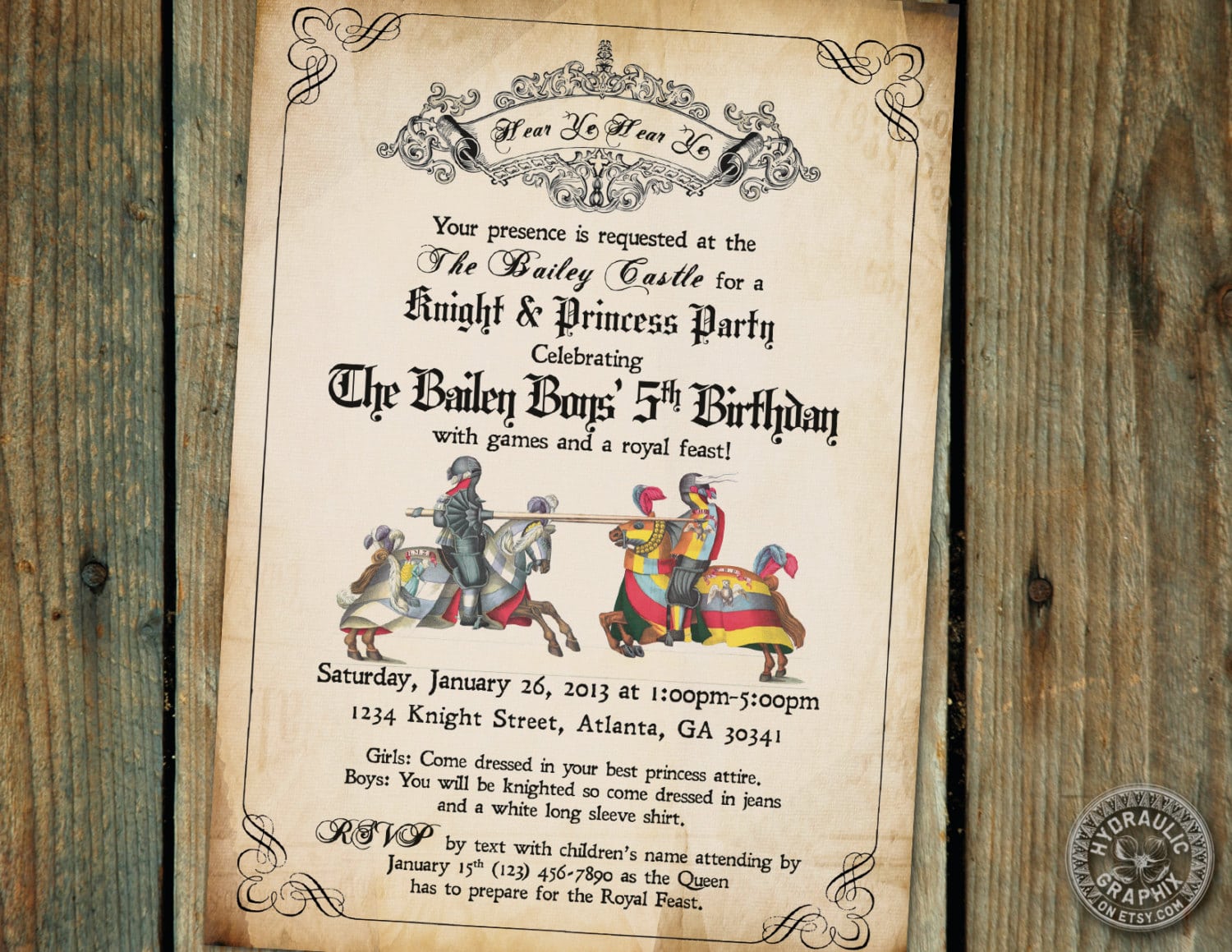 Knight Birthday Party Invitation Printable, Medieval Times Invite