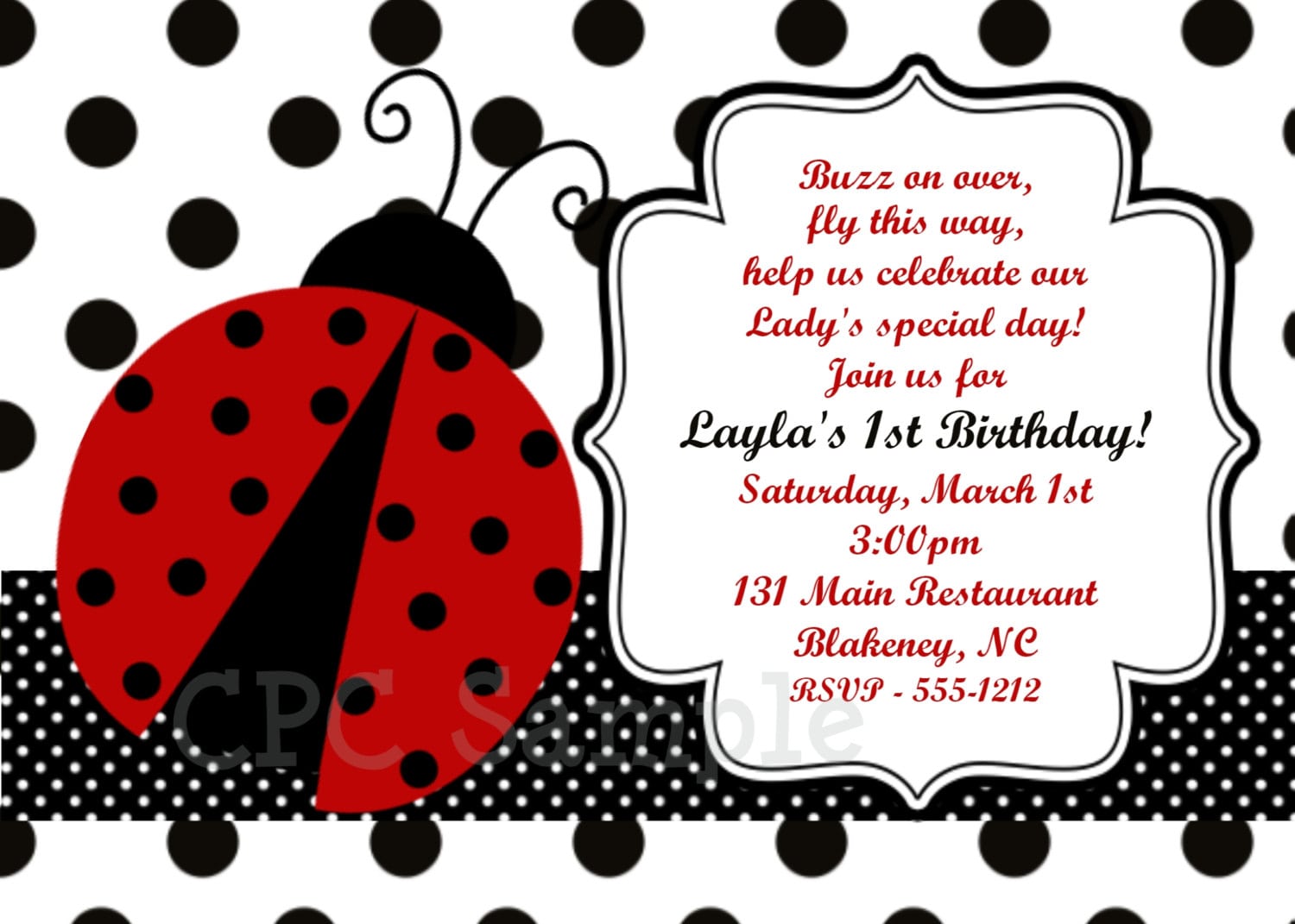 Lady Bug Birthday Invitations