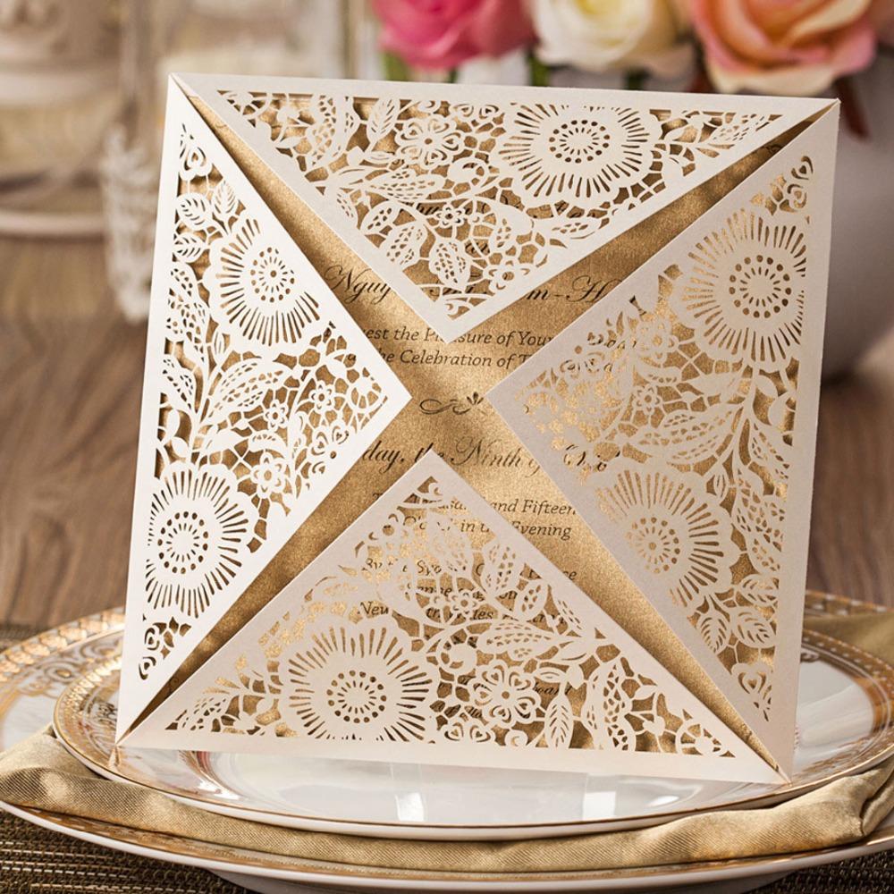 Laser Cut Wedding Invitations Kits Ivory Flowers Party Invitation