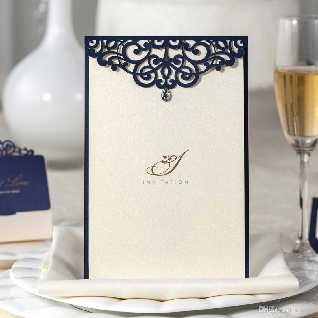 Laser Cut Wedding Invitations Kits Navy Blue Lace Floral Birthday