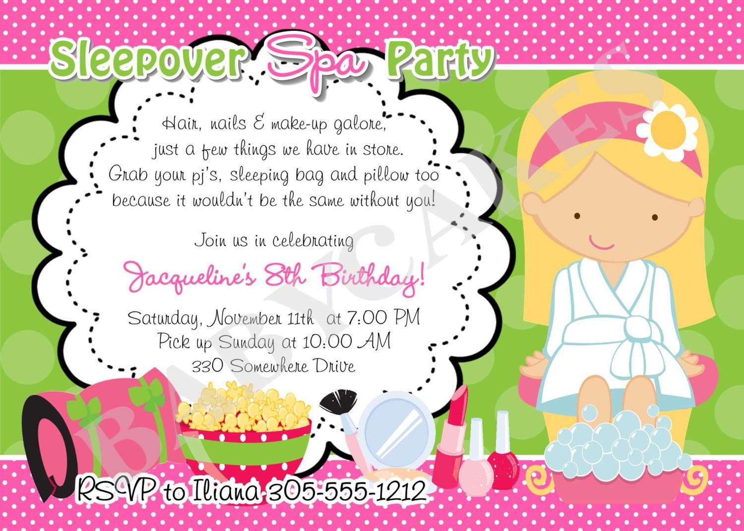 Little Girl Spa Party Invitations