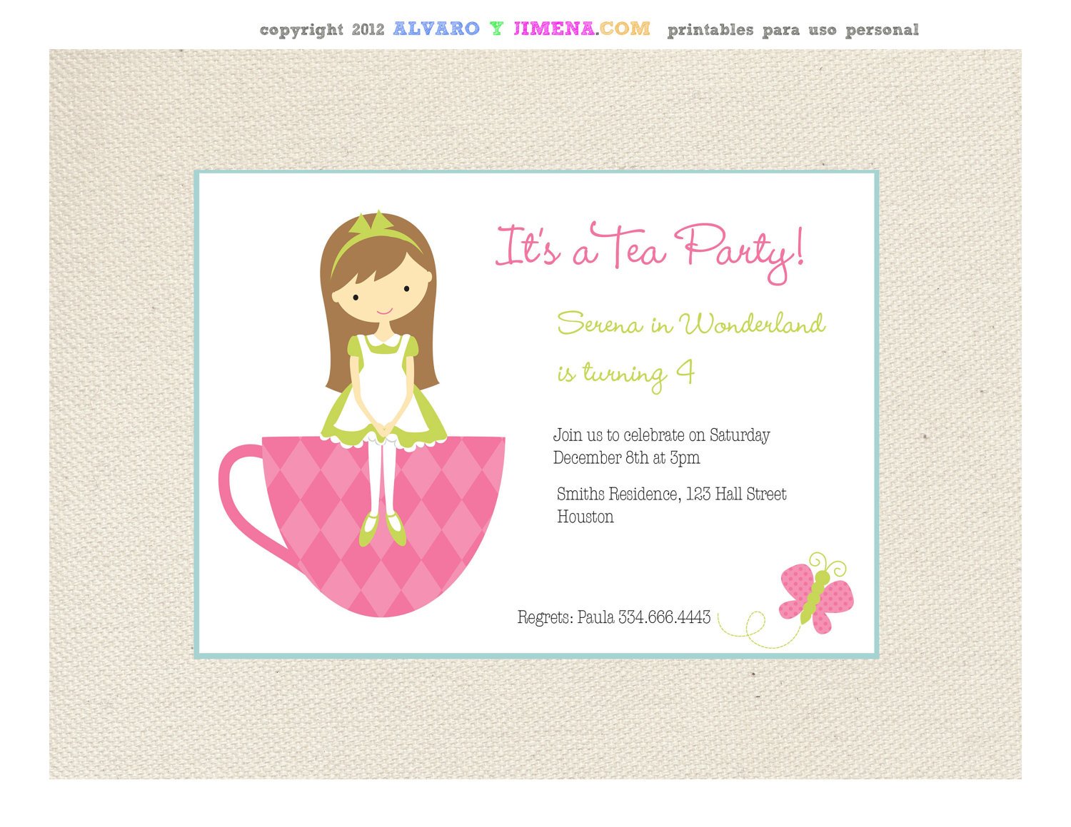 Little Girl Tea Party Invitations