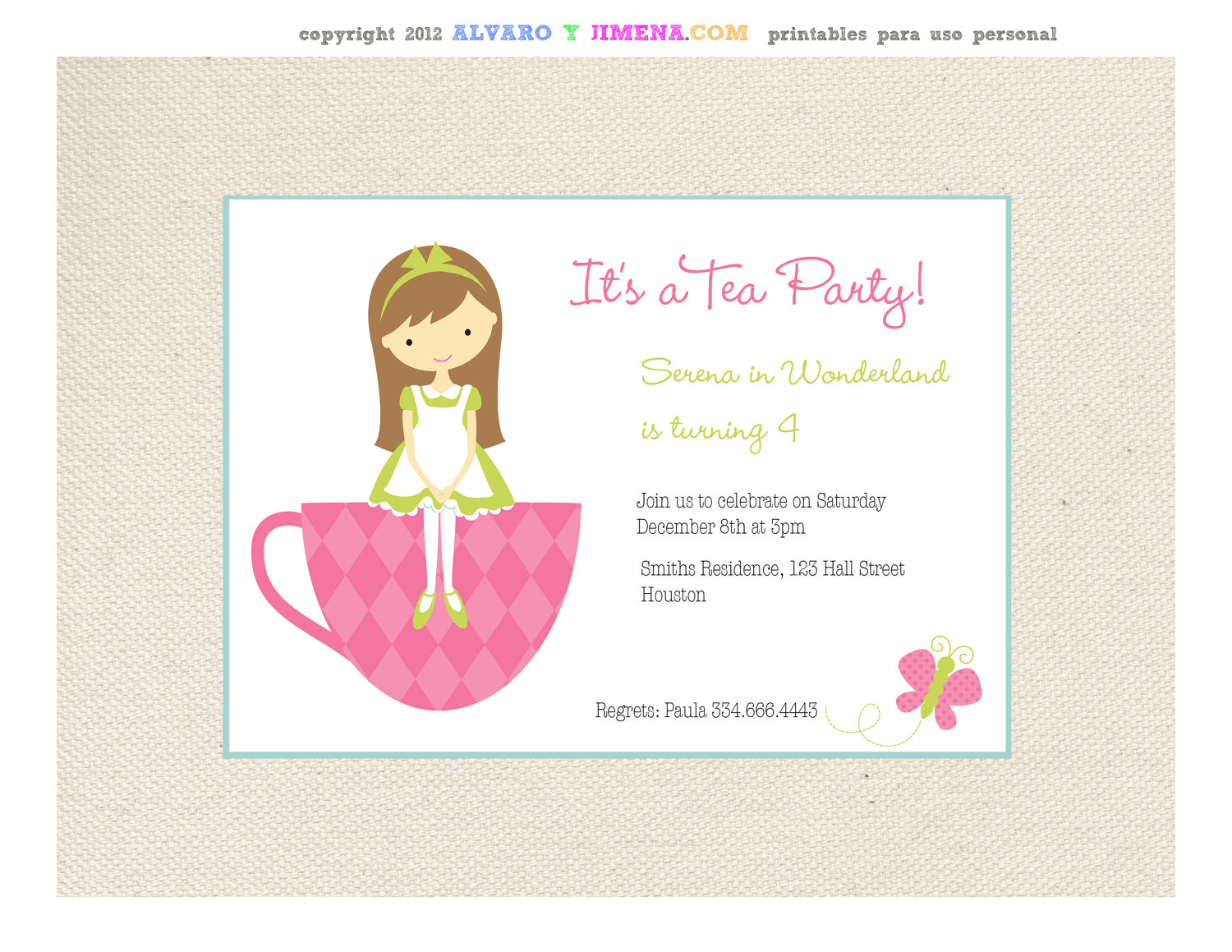 Little Girl Tea Party Invitations
