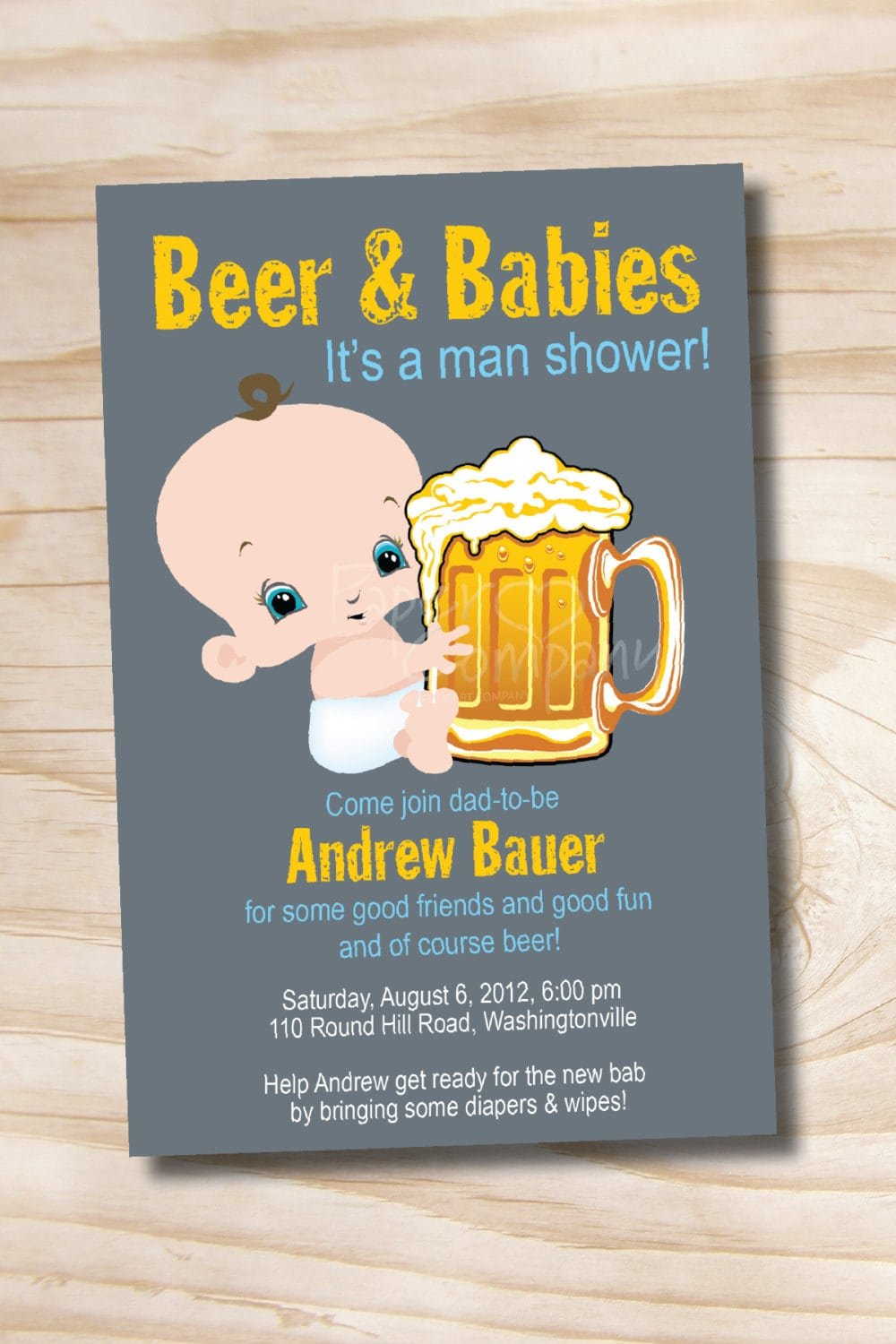 Man Shower Beer And Babies Diaper Party Invitation Printable