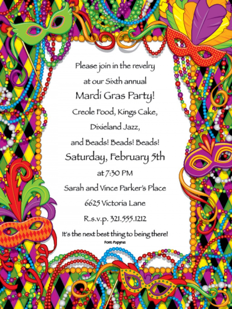 Mardi Gras Invitations Wording