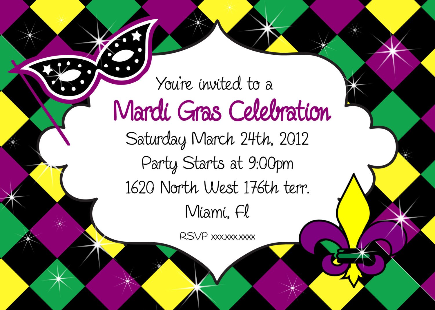 Mardi Gras Party Invitations.
