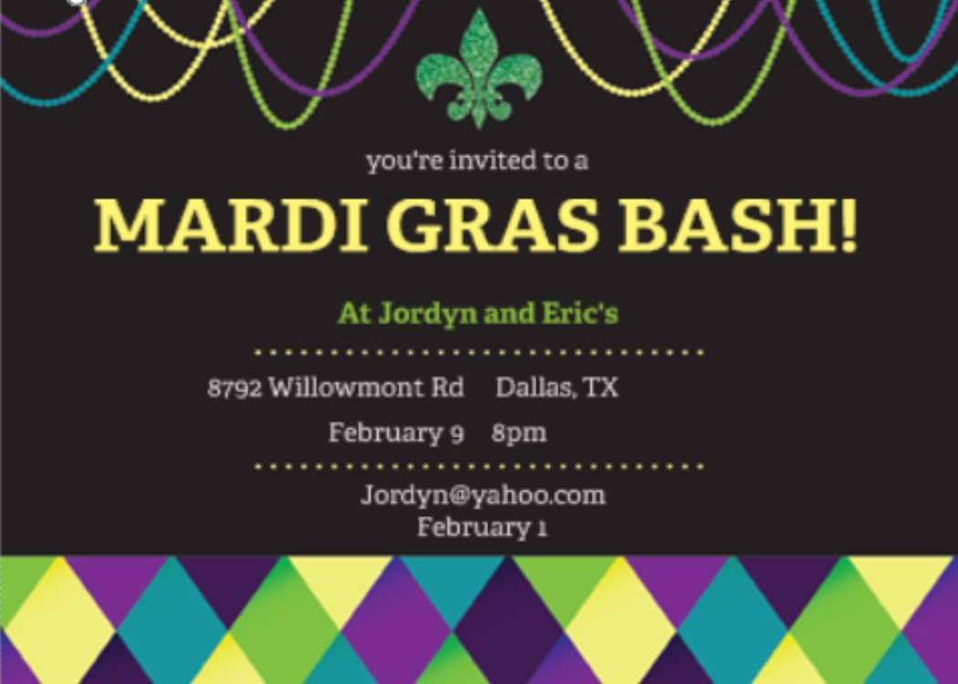 Mardi Gras Party Invitations 2017