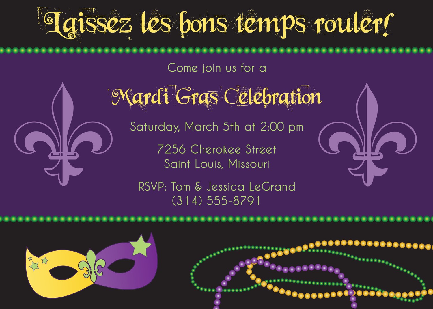 Mardi Gras Party Invitations Fat Tuesday By Starlightstl On Etsy