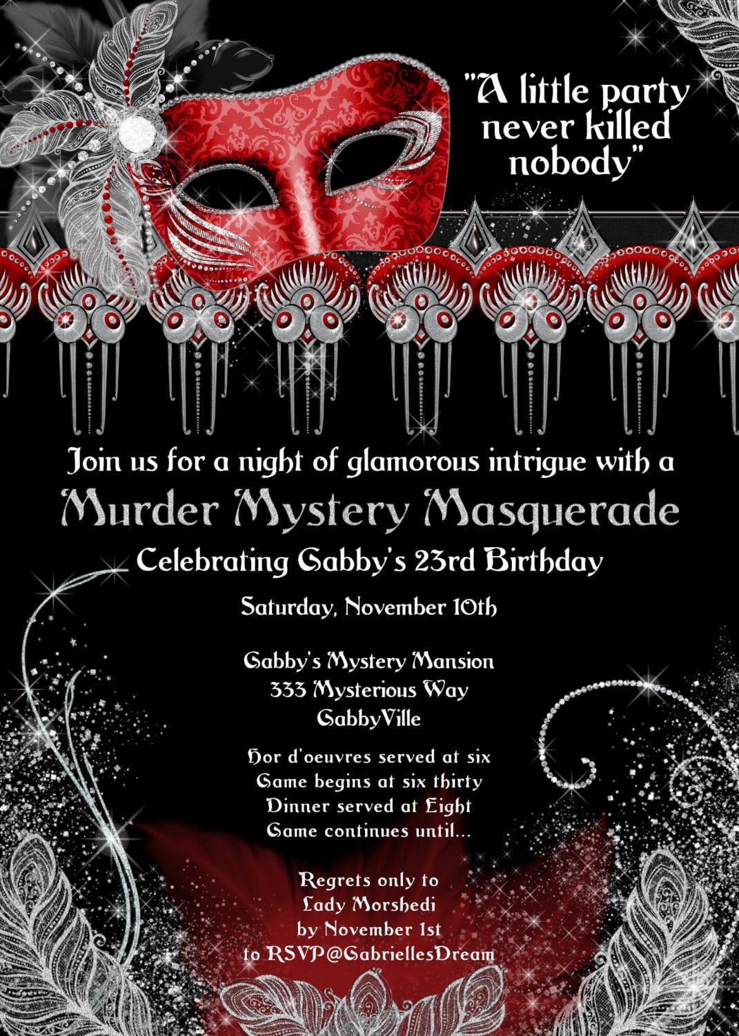 Masquerade Party Invitation Murder Masquerade Murder Mystery
