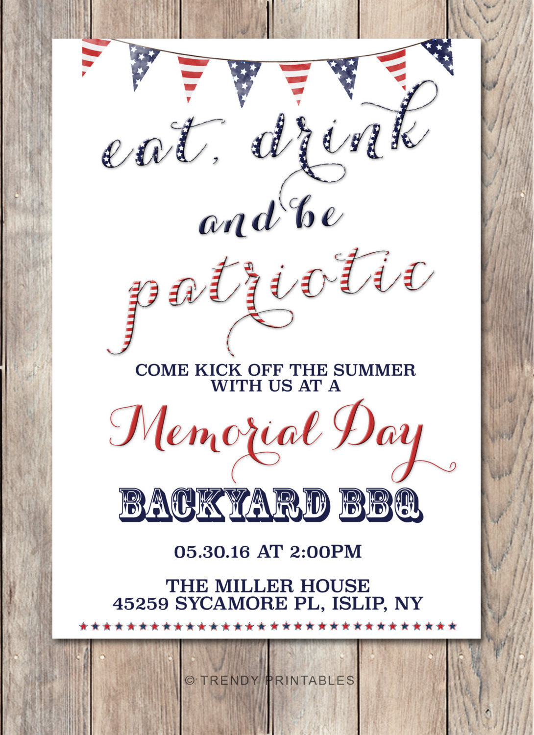 Memorial Day Party Invitation Memorial Day Bbq By Trendyprintables