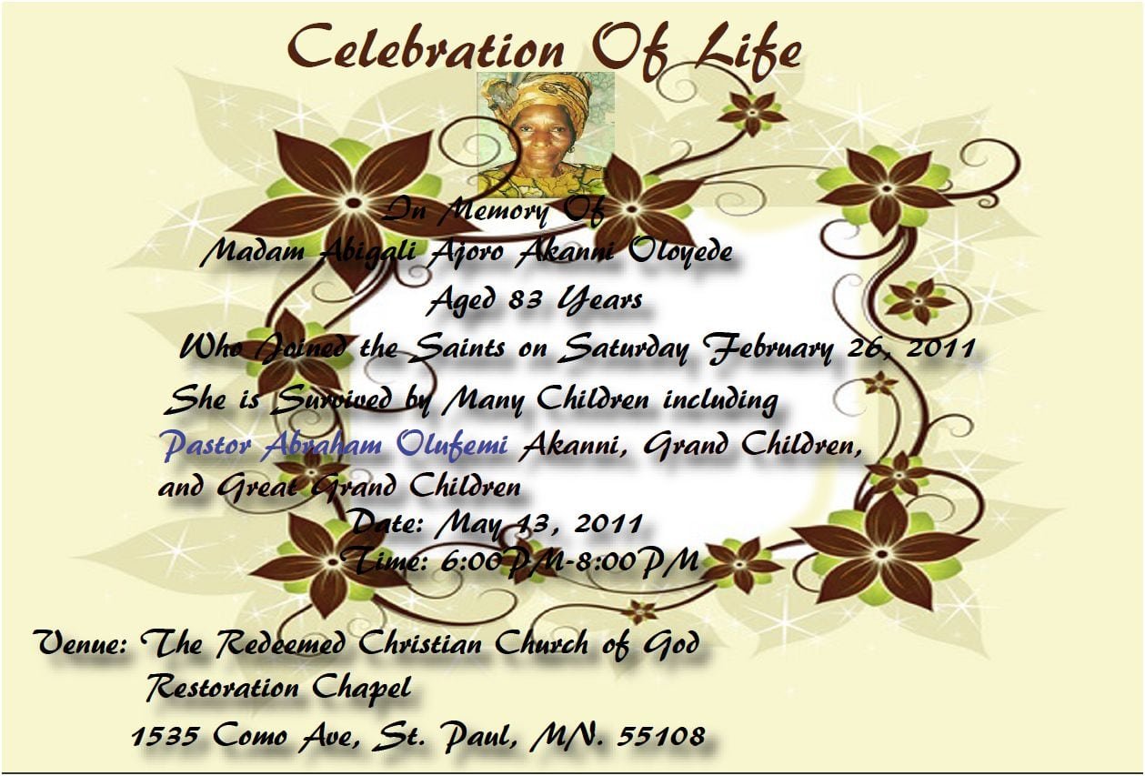 Memorial Invitations Celebration Of Life