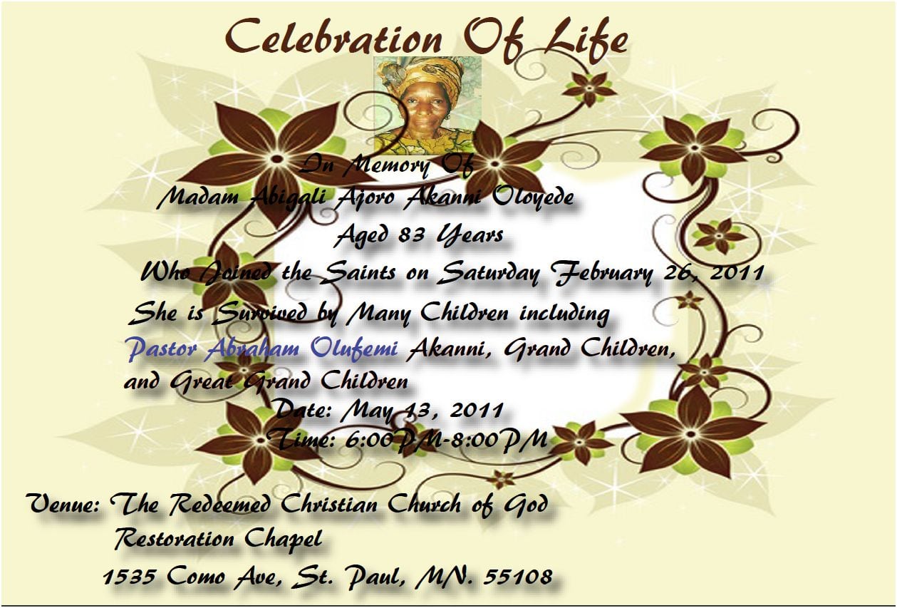 Memorial Invitations Celebration Of Life