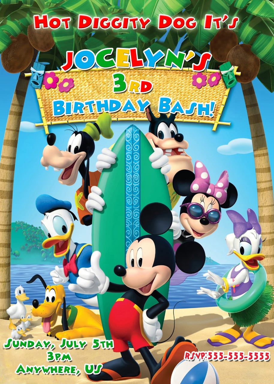 Mickey Mouse And Pals Pool Party Birthday Invitations