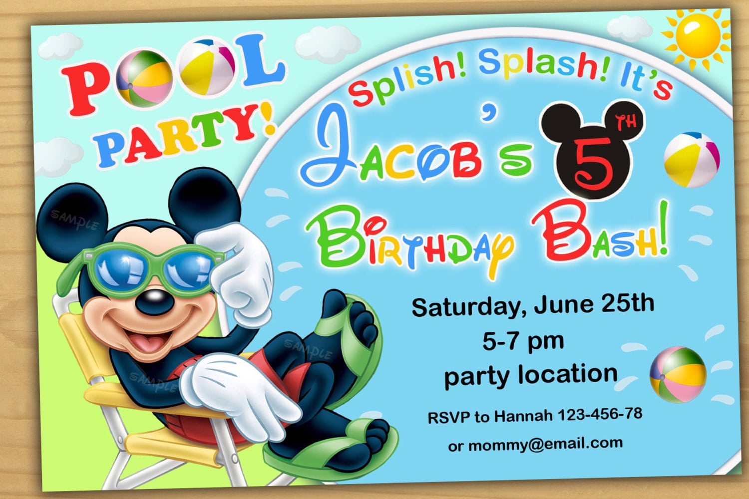 Mickey Mouse Pool Party Invitation Mickey Mouse Swim Party