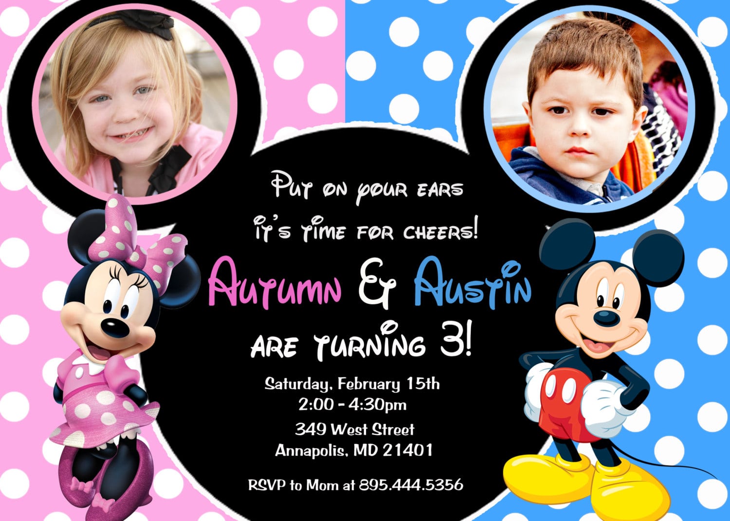 Minnie Mouse Mickey Mouse Double Twins Birthday Party