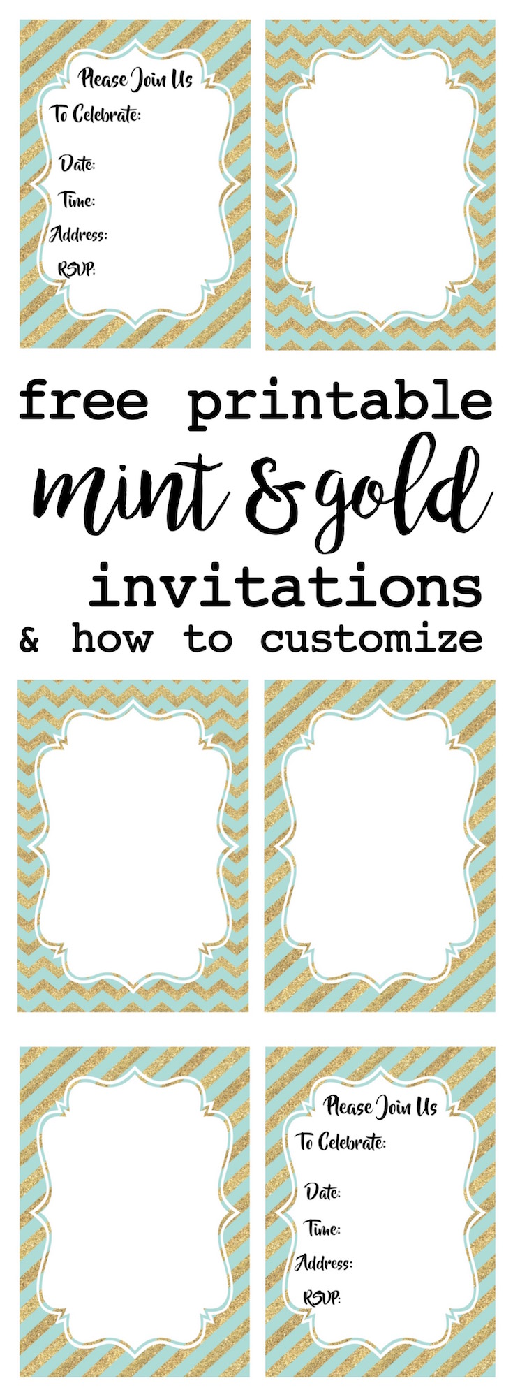 Mint And Gold Party Invitations Free Printable