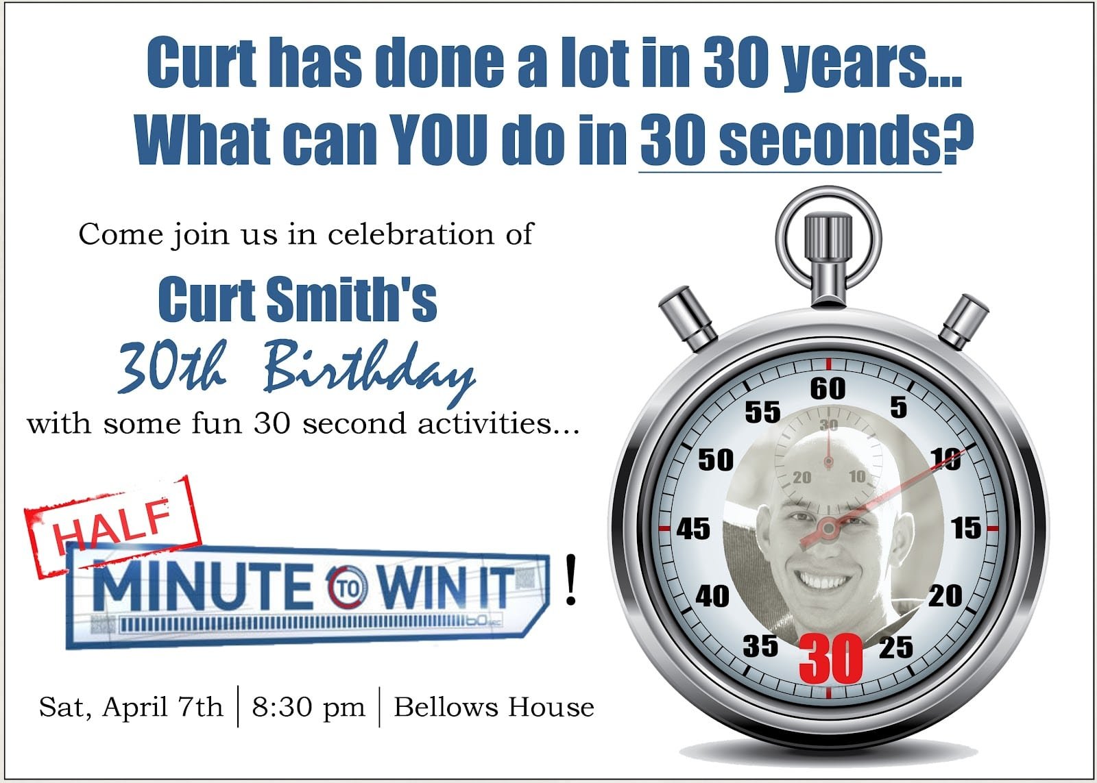 Minute To Win It 30th Birthday Party