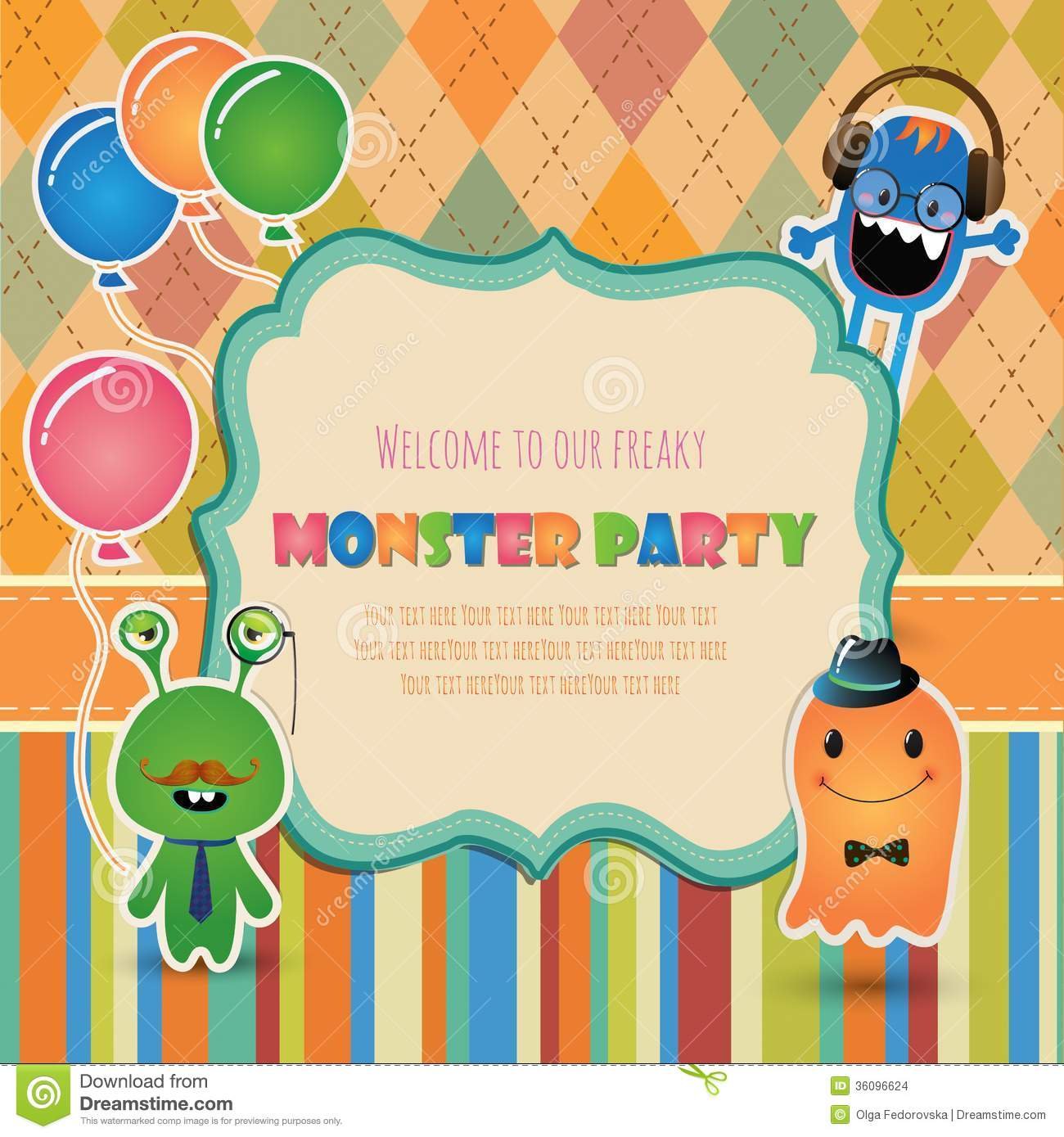 Monster Party Invitation Card Design Stock Images
